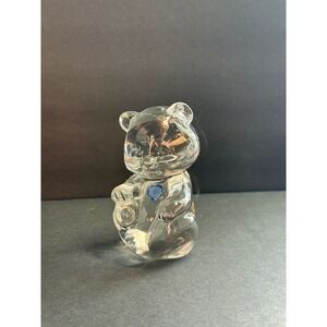 Fenton Glass Bear Figurine‎ with Blue Heart Rhinestone Handmade USA